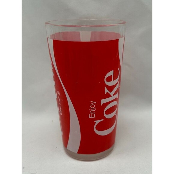 VINTAGE 1980s Coca-Cola Coke Glass Tumbler~Red & White Ribbon Logo 5.25"- 10 oz - Picture 3 of 8
